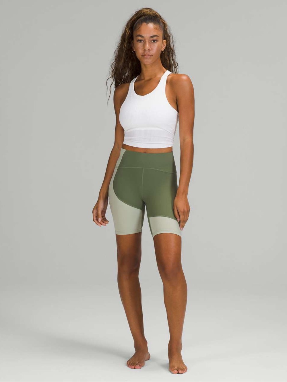 Lululemon| ‘Nulu’ Color Block High Rise 8” Biker Short (Green Twill/ Green Fern)